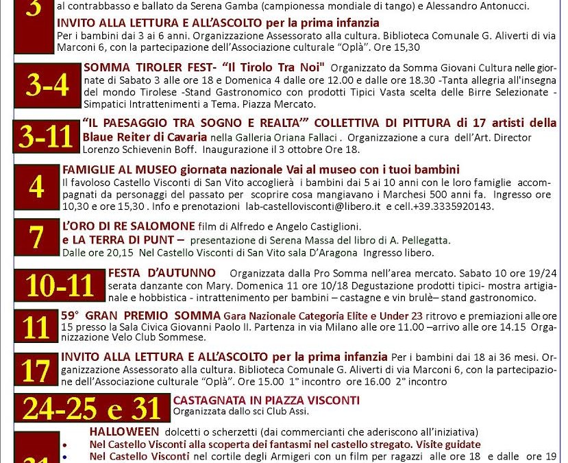 Eventi del mese di Ottobre